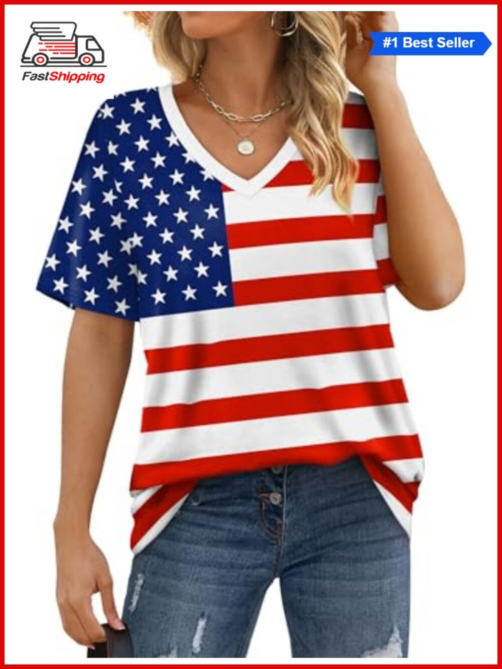 β¨ Aokosor Womens V Neck Short Sleeve Striped T Shirt Casual Loose Summer Top Tee - Picture 2 of 6